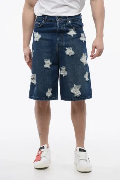 Shorts In Denim STARS A Vita Alta Effetto Distressed>Off-White Online
