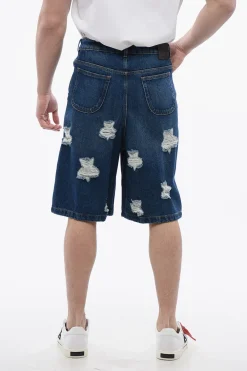 Shorts In Denim STARS A Vita Alta Effetto Distressed>Off-White Online