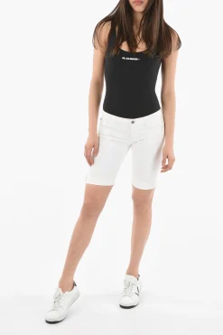 Hot Shorts in Denim Stretch a 5 Tasche con Bottone Logato Donna Jeans