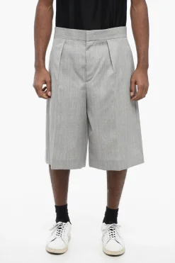 Outlet Shorts in Lana ad 1 Pince con Taglio Sartoriale Uomo Pantaloni