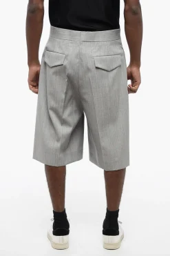 Outlet Shorts in Lana ad 1 Pince con Taglio Sartoriale Uomo Pantaloni