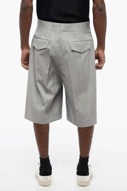 Outlet Shorts in Lana ad 1 Pince con Taglio Sartoriale Uomo Pantaloni