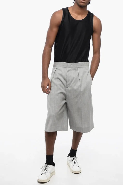 Outlet Shorts in Lana ad 1 Pince con Taglio Sartoriale Uomo Pantaloni