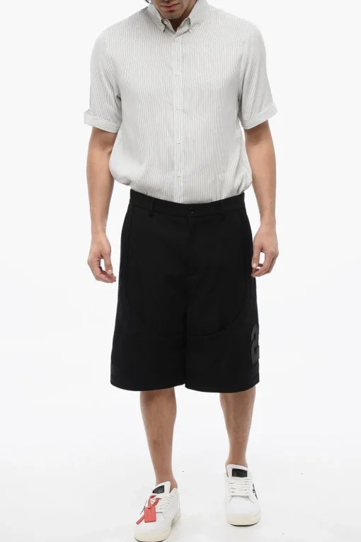 Clearance Shorts In Lana Vergine con Ricamo 23 Uomo Pantaloni