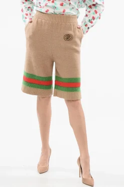 Fashion Shorts in Maglia con Bande Iconic e Logo Ricamato Donna Pantaloni