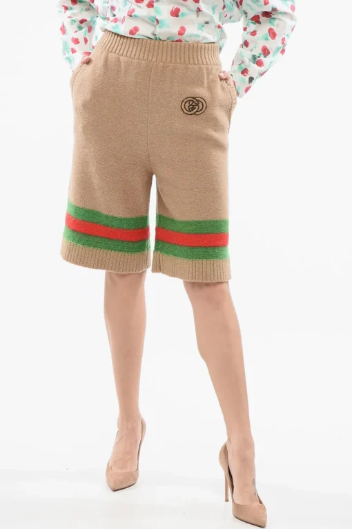 Fashion Shorts in Maglia con Bande Iconic e Logo Ricamato Donna Pantaloni