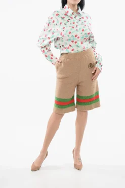 Fashion Shorts in Maglia con Bande Iconic e Logo Ricamato Donna Pantaloni