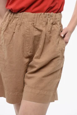 New Shorts in Misto Lino con Elastico in Vita Donna Pantaloni