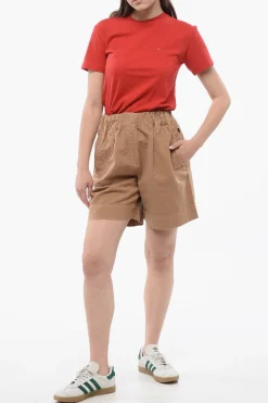 New Shorts in Misto Lino con Elastico in Vita Donna Pantaloni