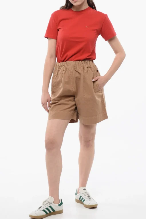 New Shorts in Misto Lino con Elastico in Vita Donna Pantaloni
