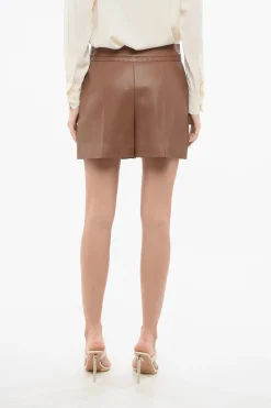 Discount Shorts in Pelle Martellata con Pince Donna Pantaloni