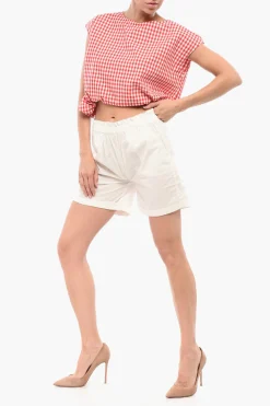 Discount Shorts in Popeline di Cotone con Elastico in Vita Donna Pantaloni