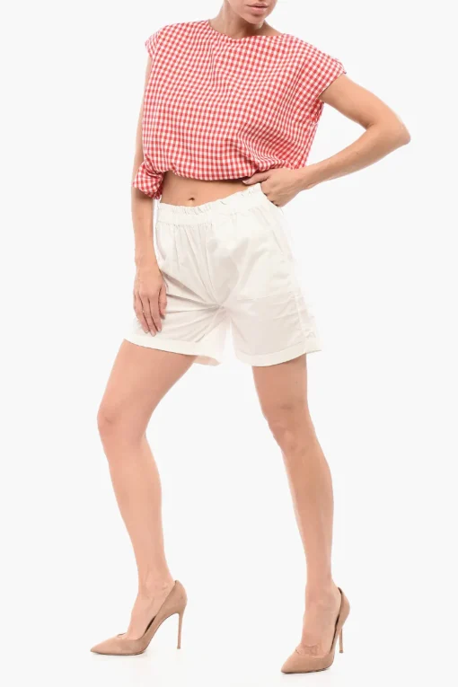 Discount Shorts in Popeline di Cotone con Elastico in Vita Donna Pantaloni