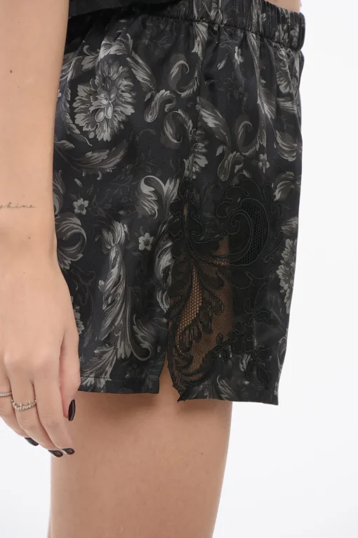 Shorts in Seta Barocco con Pizzo>Versace Discount