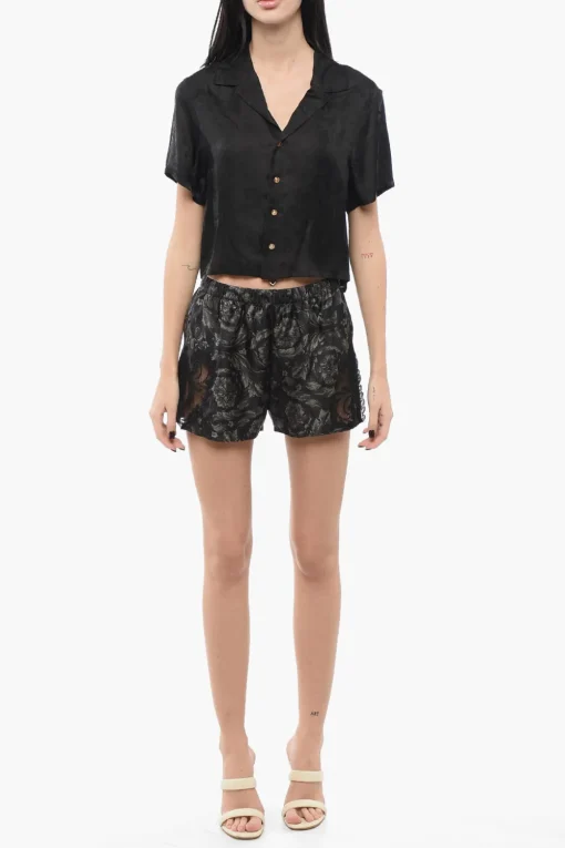 Shorts in Seta Barocco con Pizzo>Versace Discount