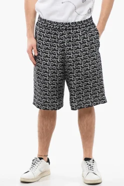 Online Shorts in Seta con Motivo Chain ed Elastico in Vita Uomo Pantaloni