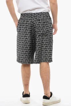 Online Shorts in Seta con Motivo Chain ed Elastico in Vita Uomo Pantaloni