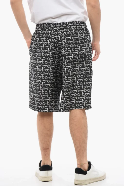 Online Shorts in Seta con Motivo Chain ed Elastico in Vita Uomo Pantaloni