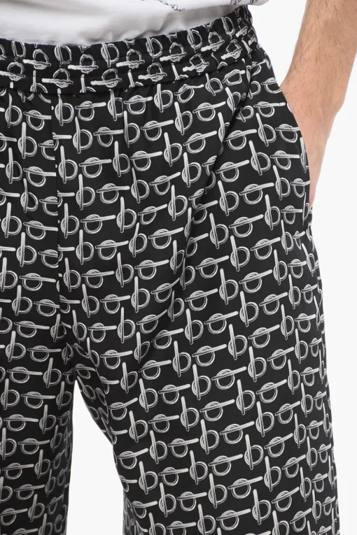 Online Shorts in Seta con Motivo Chain ed Elastico in Vita Uomo Pantaloni
