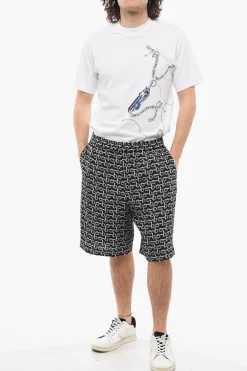 Online Shorts in Seta con Motivo Chain ed Elastico in Vita Uomo Pantaloni