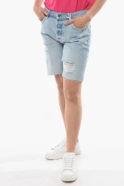 Hot Shorts Slouch Fit in Denim con Strappi Donna Jeans