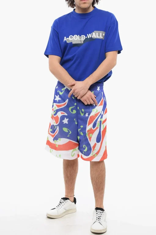 Shorts Traforati Stampati All-Over con Elastico in Vita>Sky High Farm Outlet