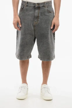 Hot Shorts Wide Leg in Denim Stone Washed Uomo Jeans