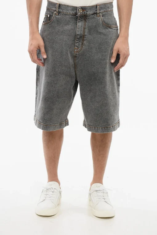 Hot Shorts Wide Leg in Denim Stone Washed Uomo Jeans