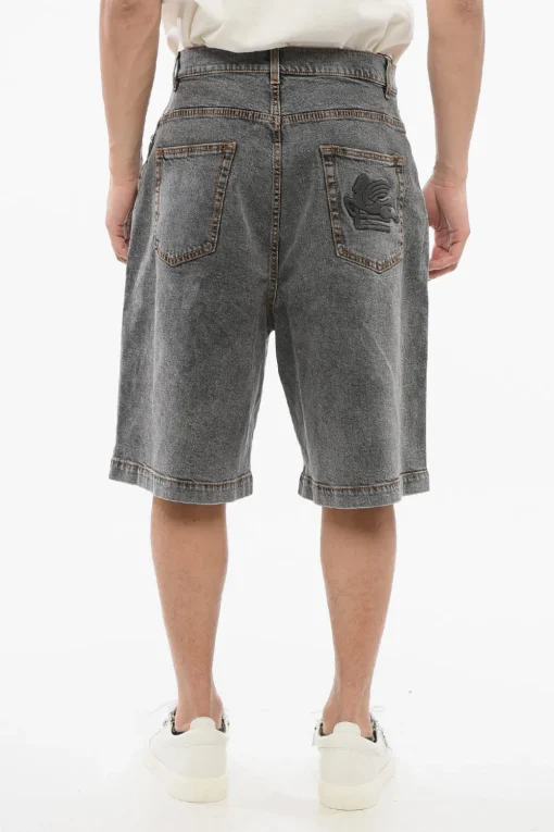 Hot Shorts Wide Leg in Denim Stone Washed Uomo Jeans
