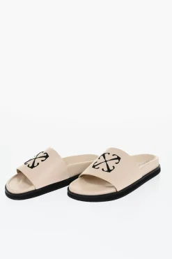 Slides In Pelle Con Logo Ricamato>Off-White Online