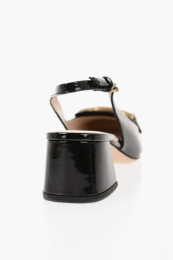 Outlet Slingback in Pelle Lucida con Horsebite Effetto Dorato e Tacco 5,5cm Donna Scarpe Con Tacco