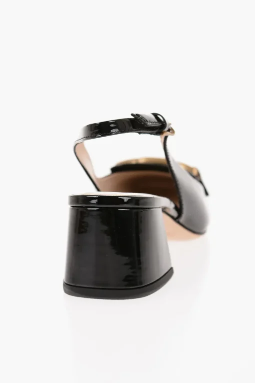Outlet Slingback in Pelle Lucida con Horsebite Effetto Dorato e Tacco 5,5cm Donna Scarpe Con Tacco