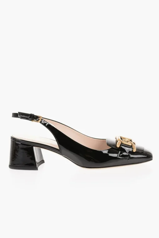 Outlet Slingback in Pelle Lucida con Horsebite Effetto Dorato e Tacco 5,5cm Donna Scarpe Con Tacco