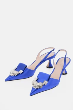 Slingback in Raso a Tinta Unita con Gioielli Tacco 6.5cm>Rodo Sale