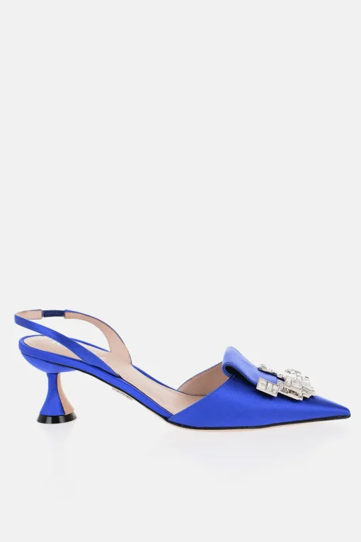 Slingback in Raso a Tinta Unita con Gioielli Tacco 6.5cm>Rodo Sale