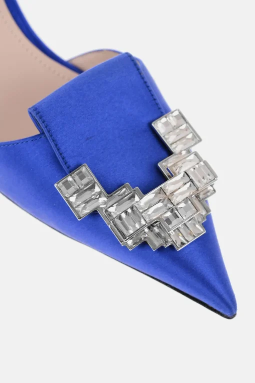 Slingback in Raso a Tinta Unita con Gioielli Tacco 6.5cm>Rodo Sale