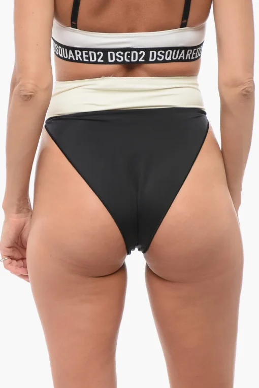 Online Slip Bikini Bicolore a Vita Alta Donna Costumi Da Bagno