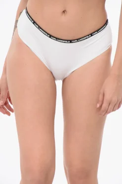Slip Bikini in Tinta Unita con Banda Logata a Contrasto>Karl Lagerfeld Discount