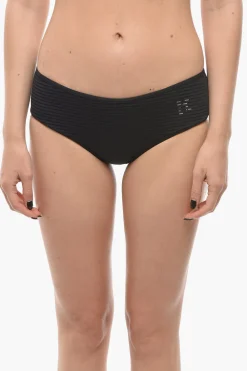 Discount Slip Bikini in Tinta Unita con Dettaglio a Righe Donna Costumi Da Bagno