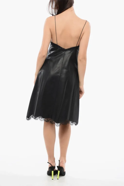 New Slip Dress a Portafoglio in Nappa con Bordi in Pizzo Donna Vestiti