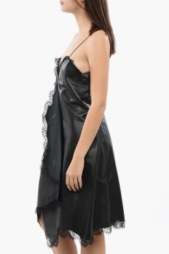 New Slip Dress a Portafoglio in Nappa con Bordi in Pizzo Donna Vestiti