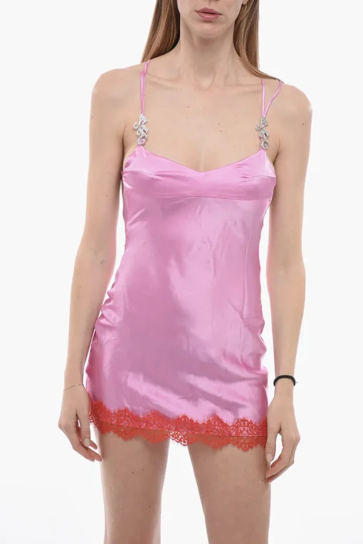 Slip Dress in Seta con Dettaglio in Pizzo>Adriana Hot Couture Best