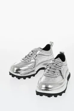 Sneakers Allacciate in Pelle Lamè Martellata>Jil Sander Hot