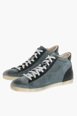 Clearance Sneakers Alte in Pelle e Suede con Lacci a Contrasto Uomo Sneaker