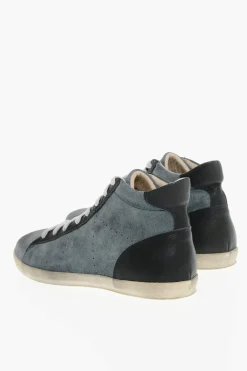 Clearance Sneakers Alte in Pelle e Suede con Lacci a Contrasto Uomo Sneaker