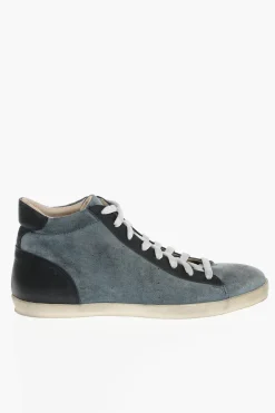 Clearance Sneakers Alte in Pelle e Suede con Lacci a Contrasto Uomo Sneaker