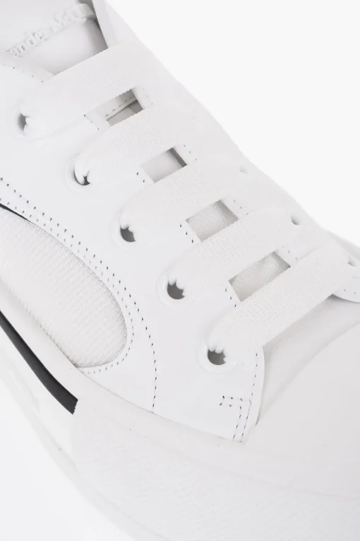 Online Sneakers Basse In Pelle e Canvas a Tinta Unita Uomo Sneaker