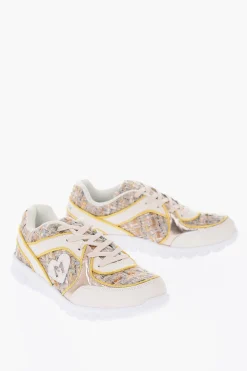 sneakers in pelle e tessuto con suola track in gomma>Monnalisa Hot