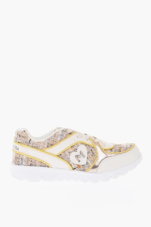 sneakers in pelle e tessuto con suola track in gomma>Monnalisa Hot