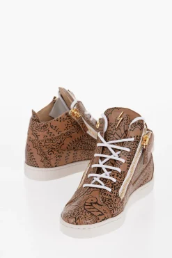 Outlet Sneakers Mid-Top in Pelle a Fantasia con Zip Dorata Donna Sneaker